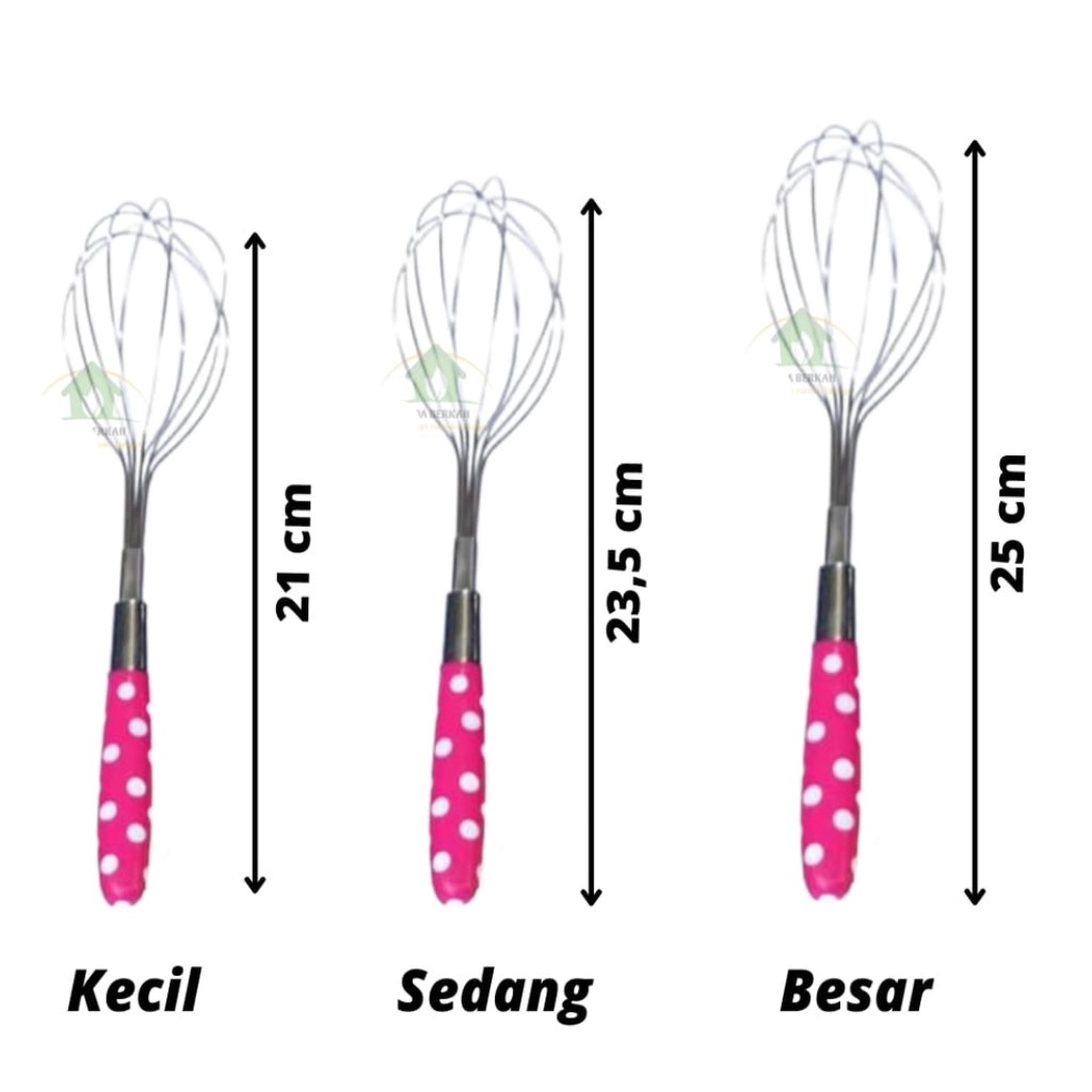 Ballon whisk stainless kocokan telur pengocok telor gagang Polkadot