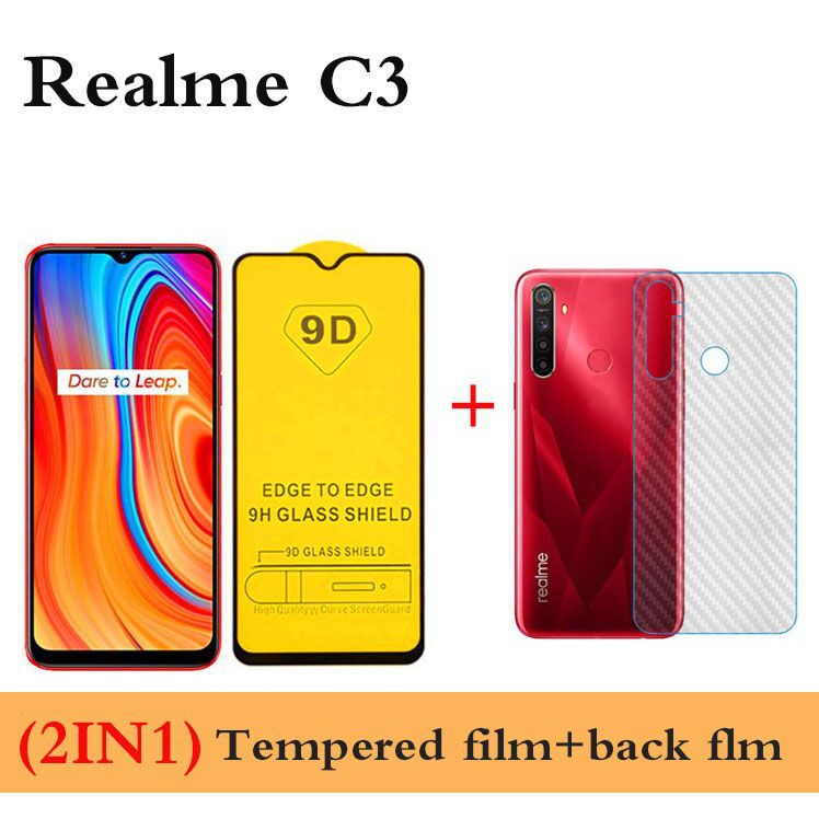 2in1 Pelindung Layar Bahan Tempered Glass Serat Karbon Untuk Oppo Realme C3 Realme 5 Realme 6 Realmec2 C1 Shopee Indonesia