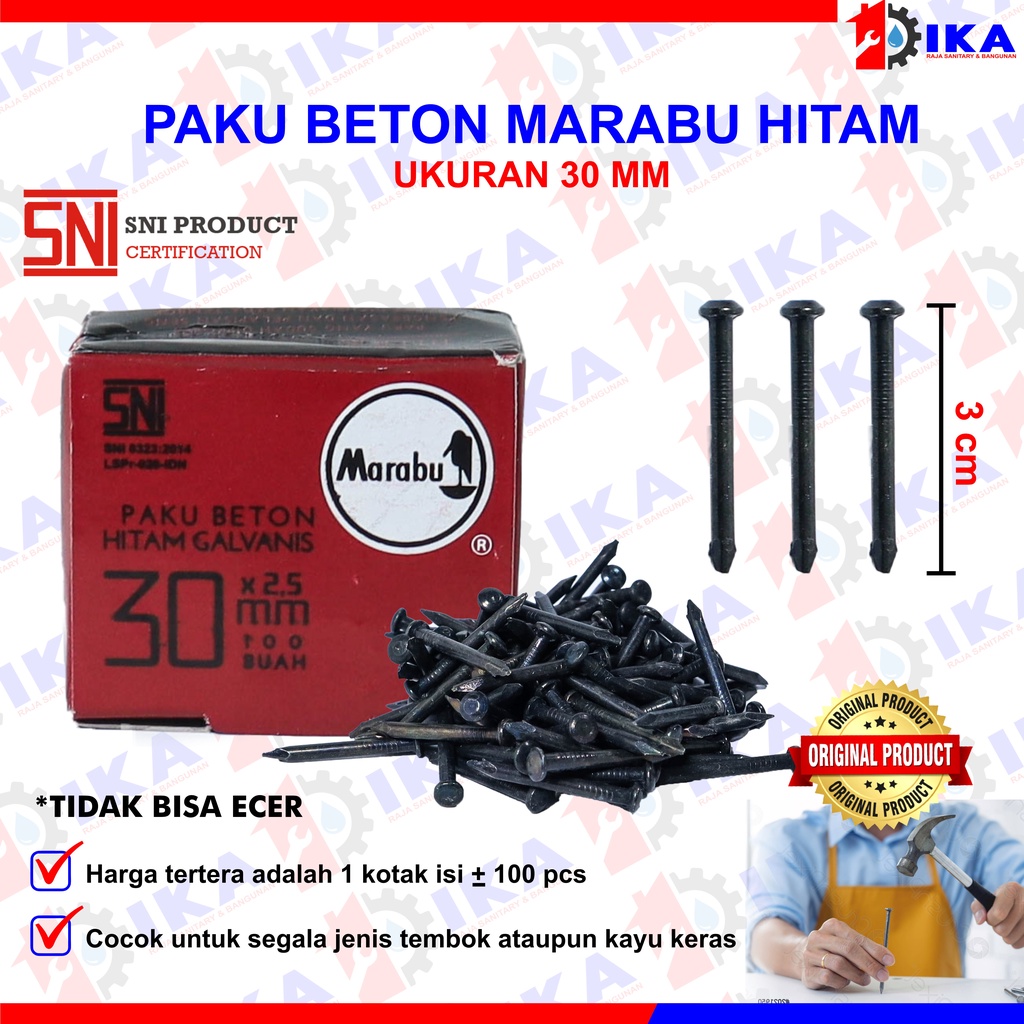 PAKU BETON SIZE 2- 2.5 - 3 - 4 -5 Cm MARABU HITAM GALVANIS HARGA 1BOX (100PCS) TERMURAH KOMPLIT