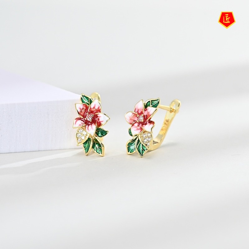 [Ready Stock]Women's Elegant and Exquisite 18K Gold Earrings Flower Ring Set