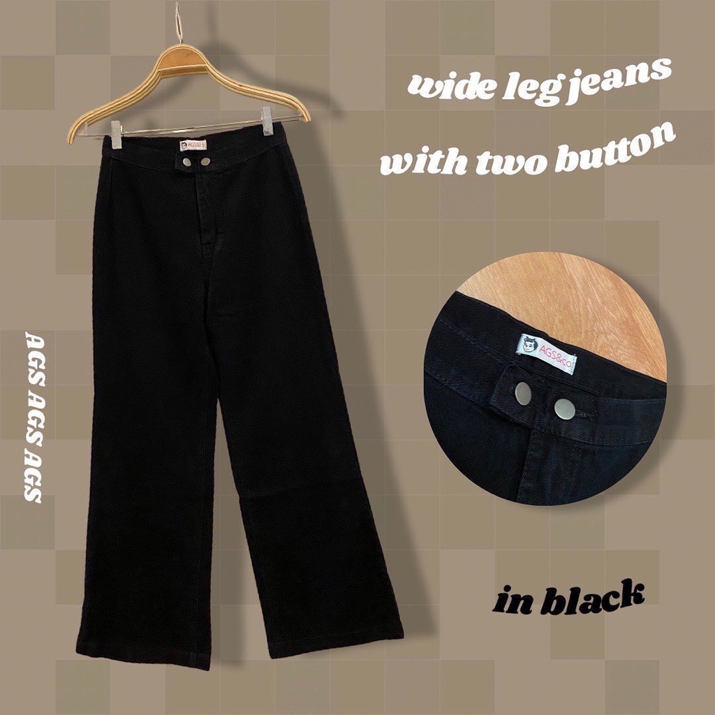 Wide leg jeans with two button in black