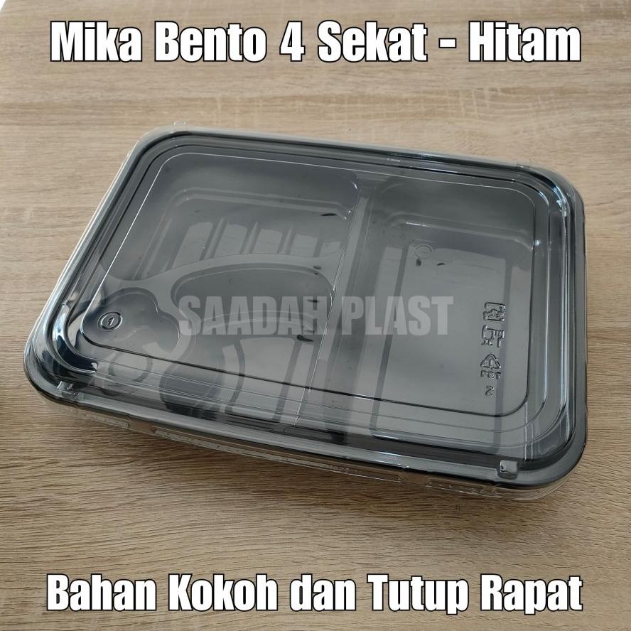 @50SET MIKA BENTO 4 SEKAT HITAM / TEMPAT MAKAN PLASTIK / TRAY LUNCH BOX TERMURAH...,,,,,