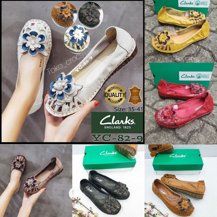 NEW CLARKS FLAT/CLARKS BUNGA SEPATU WANITA KULIT ASLI - HITAM, 36