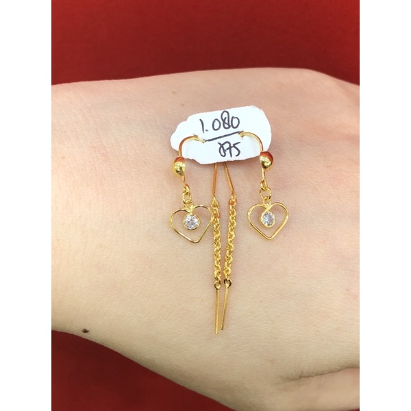 Anting tusuk panjang love emas asli 375/8k