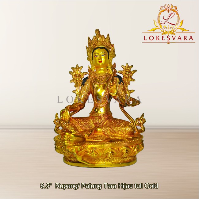 Patung Rupang Arca Logam Tara Hijau / Green Tara 8.5inch Full Gold