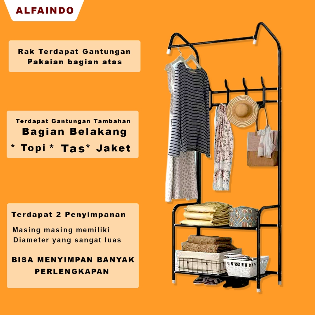 Alfaindo Rak Gantungan Baju Minimalis Besi RM009 Pengganti Lemari Pakaian