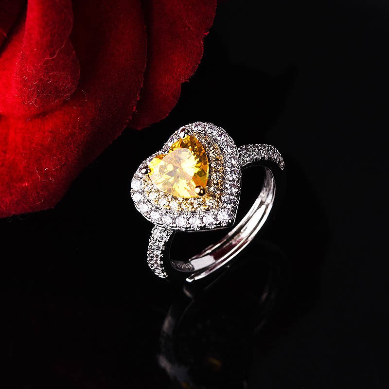 925 Perak Kuning Batu Permata Ungu Cincin Batu Permata Wanita Pertunangan Cincin Adjustable Perhiasan