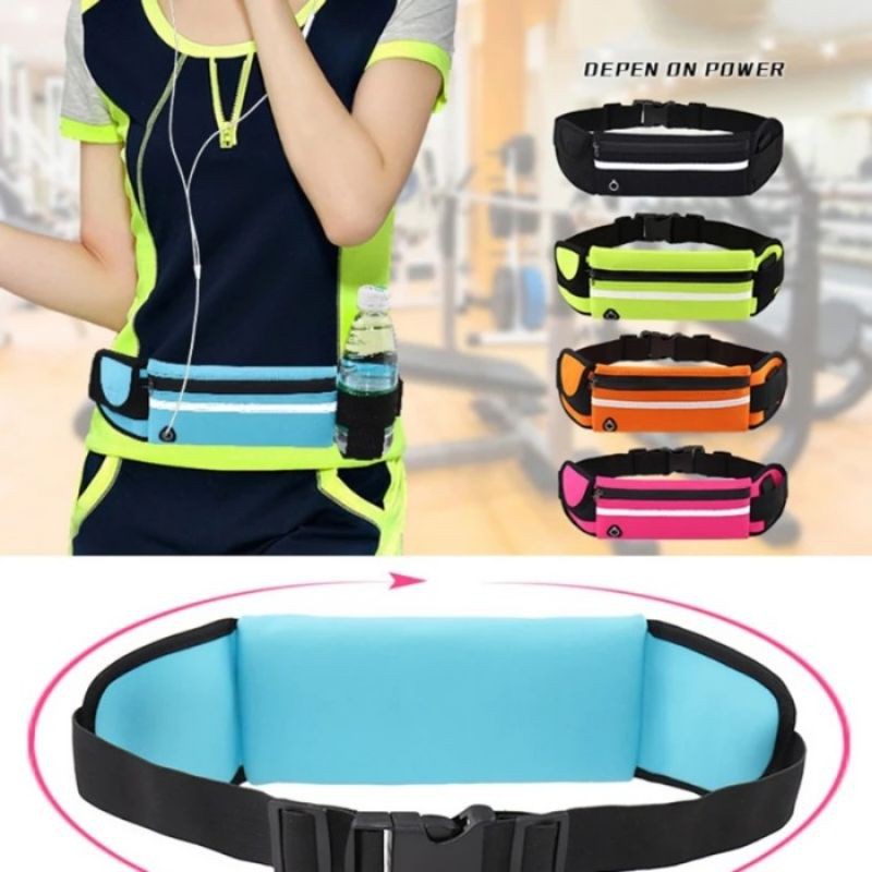 POCKETS RUNNING BELT TAS PINGGANG SPORT OLAHRAGA LARI JOGGING SEPEDA WATERPROOF