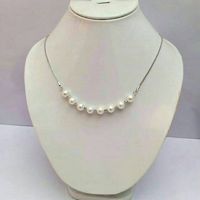 Kalung rhodium mutiara putih elegan