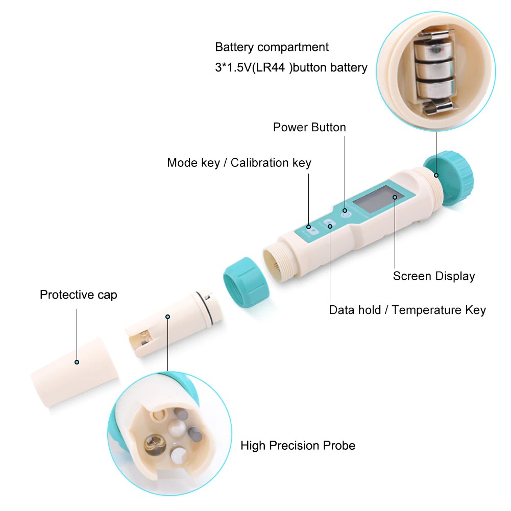 C600 Alat Ukur Kualitas Air 7in1 PH TDS EC ORP Salinity SG Temperature Water Tester C-600