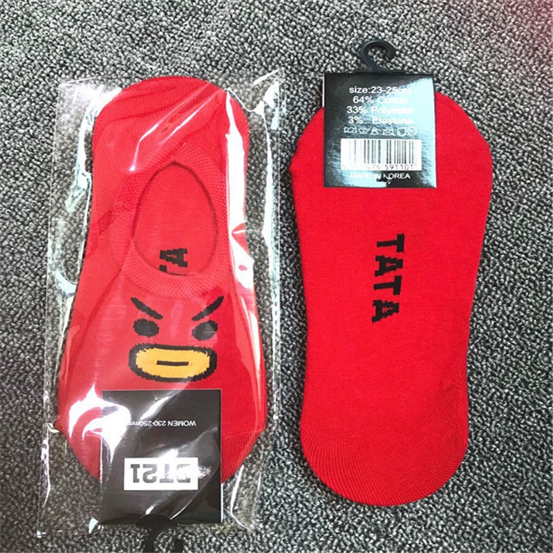 KPOP CUTIE STORE KPOP BTS BT21 TATA KOOKY Kartun perahu Pergelangan Kaki Kaus kaki mulut Dangkal