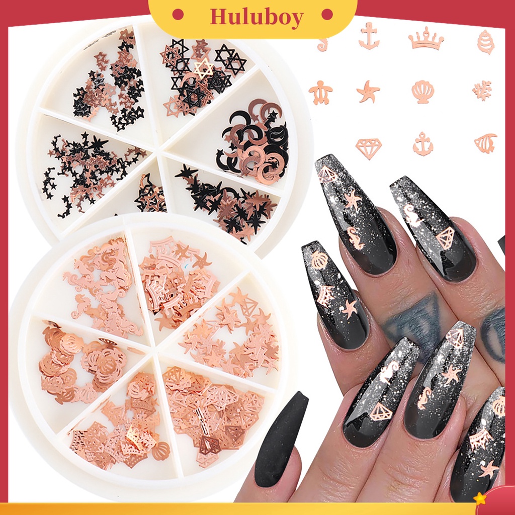 Huluboy Huluboy♡ Kuku Palsu 3D Bahan Metal Aksen Hollow Untuk Dekorasi Manicure