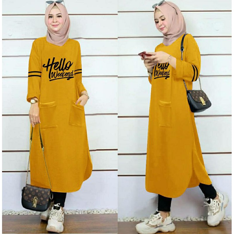 JF Atasan Tunik Kaos Babyterry Jumbo Wanita Muslimah Terbaru HELO WEEKEND