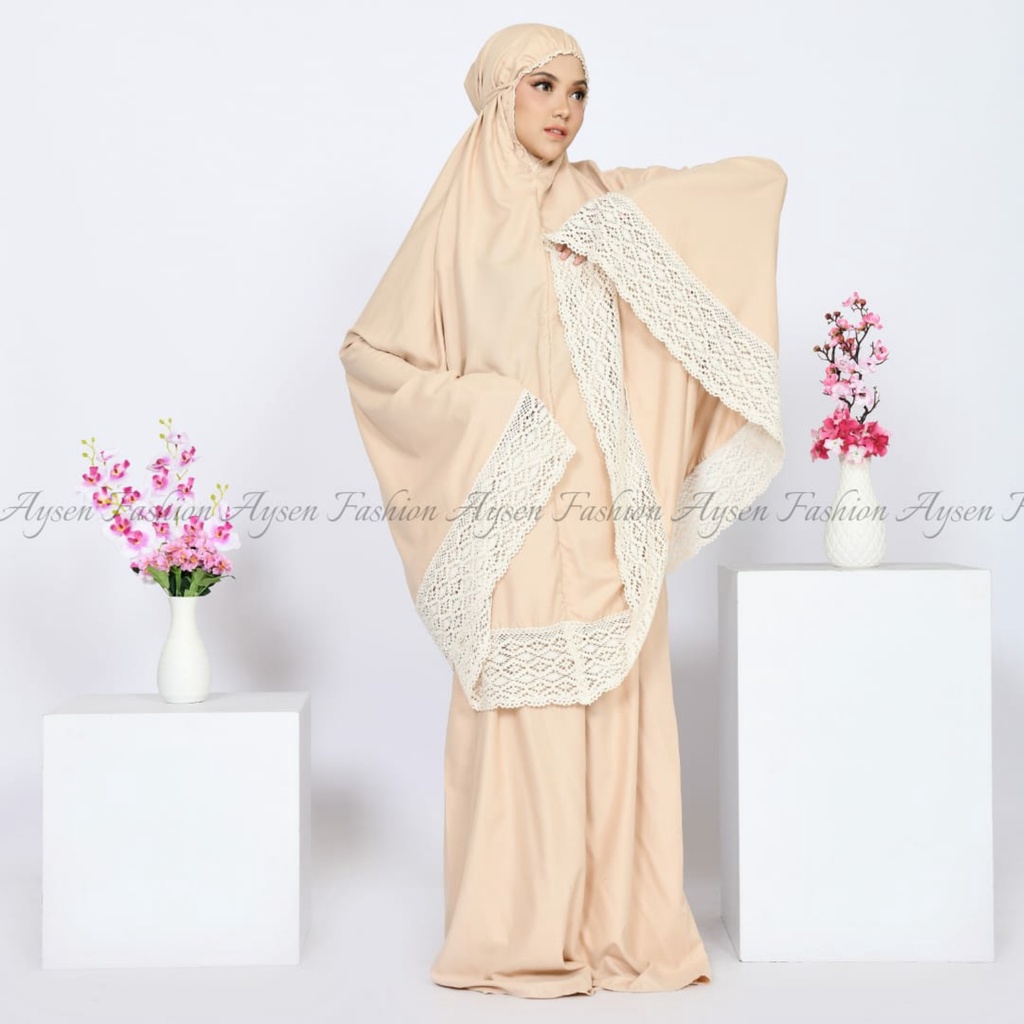 Mukena Dewasa Jumbo Katun Polos Renda Rajut