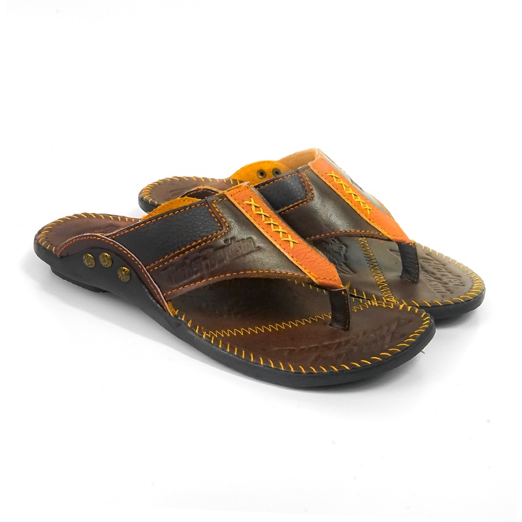 Sandal Kulit Asli - Sandal Kulit Pria Harley Davidson - Sandal Casual - Sandal Selop REMPEL TAN