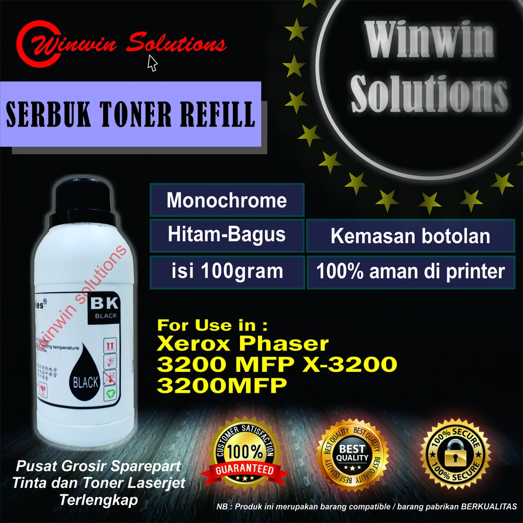 Serbuk Toner Refill cartridge Xerox Phaser 3200 MFP P3200 3200MFP 100gram monochrome