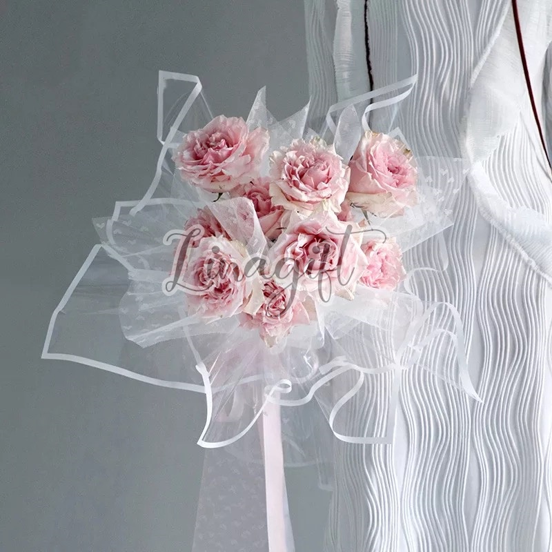 ( 5 Lembar ) TRANSPARANT LINE EDGE - FLOWER WRAPPING PAPER CLEAR COLOR BORDER KERTAS BUNGA BUKET BUNGA/ PLASTIC CELLOPHANE FLORIST