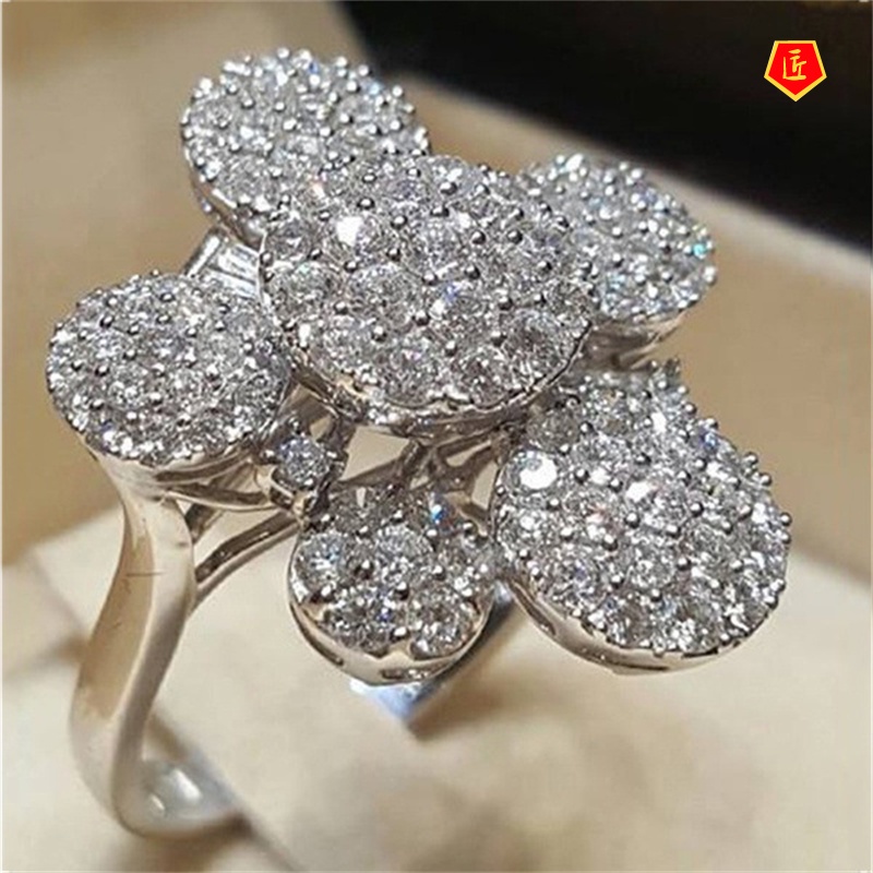 [Ready Stock]Luxury Micro Inlaid with Diamond Flower Ring