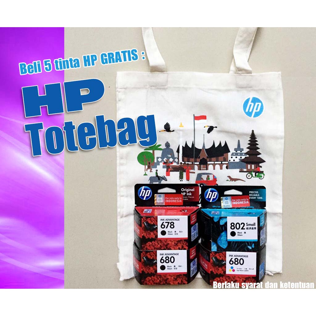 Paket ⑸ Catridge HP 680 678 802 ∯ Original Cartridge Tinta Black/Color bonus ★ totebag ♔ L0 SM PB Q5