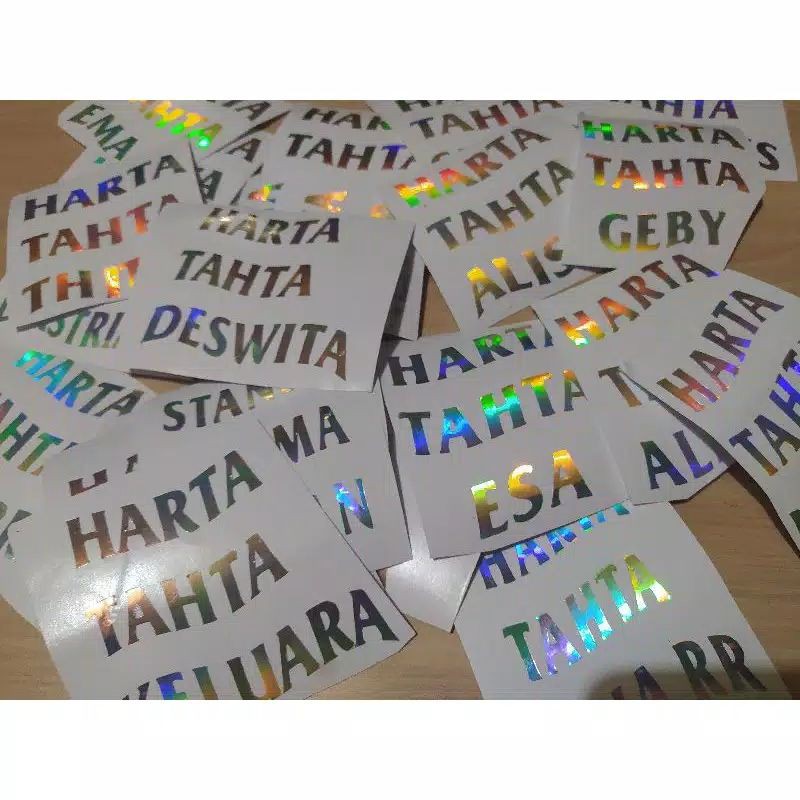 

Custom Sticker Hologram Harta Tahta Custom Nama Skotlet Hologram