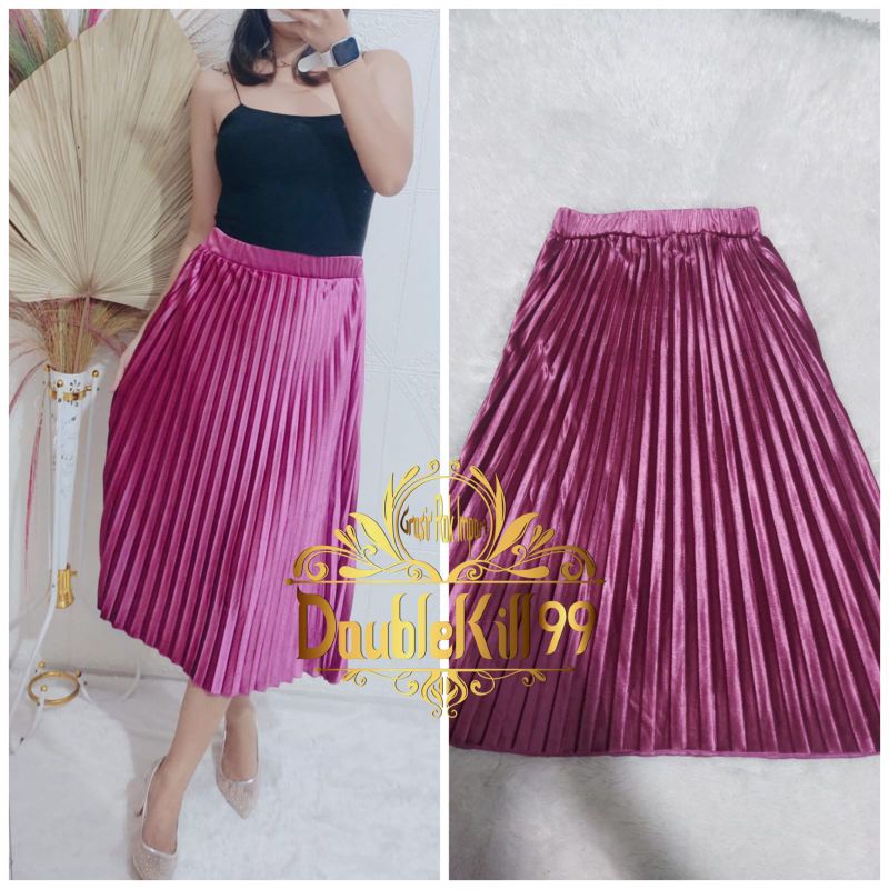 GROSIR ROK IMPORT / ROK 7/8 PLISKET BLUDRU VELVET PREMIUM  GLOSSY-7/8 ROSE WINE GLOSSY
