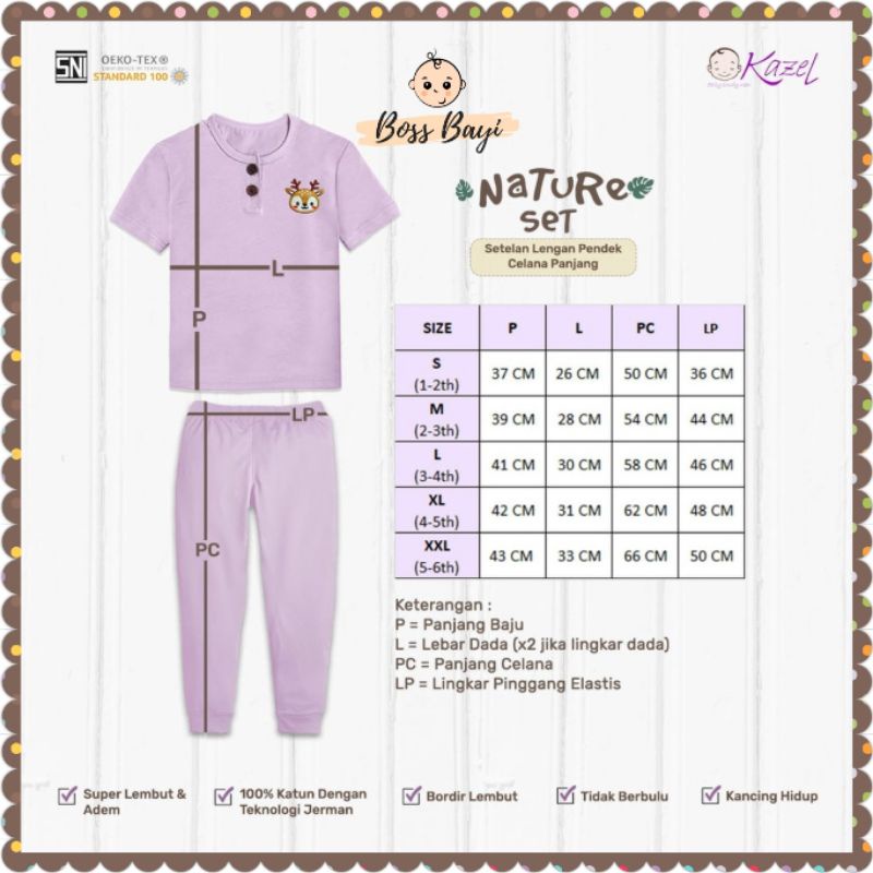 KAZEL NATURE SET BORDIR- Setelan Lengan Pendek Celana Panjang Anak