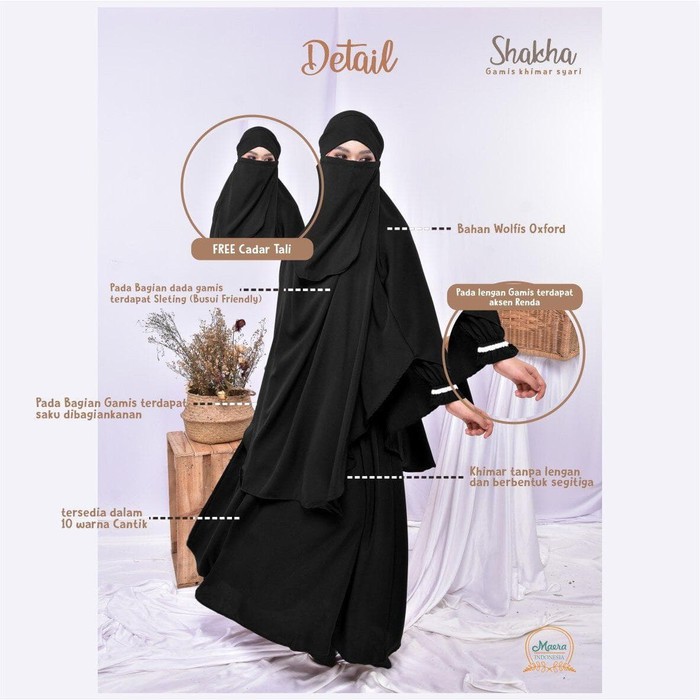 Order Langsung French Khimar Gamis Set Cadar Shakha by Maera - Black, S Diskon