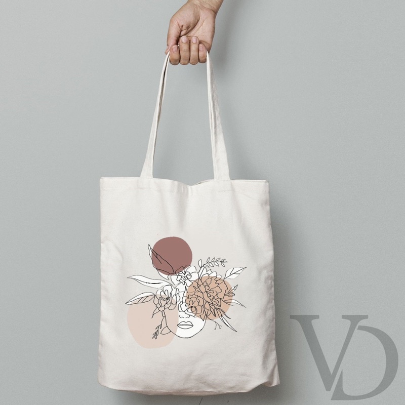 TOTE BAG MOTIF ABSTRACT MUKA TERBARU / AESTHETIC TOTE BAG / TAS BELANJA MOTIF FACE LINE