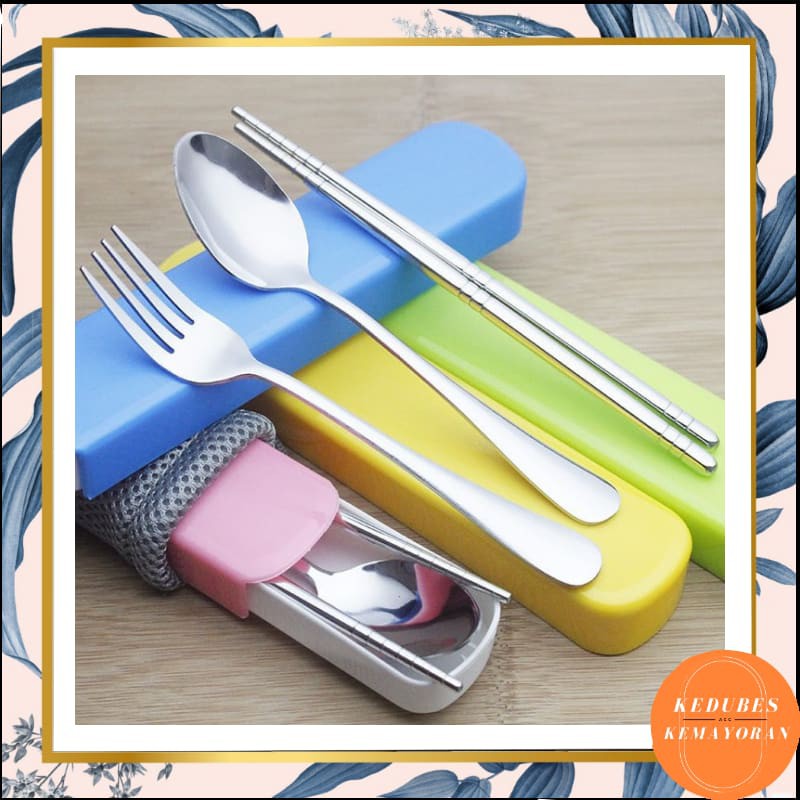 Sendok Set Alat Makan Stainless Steel / Set Alat Makan Portable Travel Souvenir  Sendok Garpu Sumpit [kk]