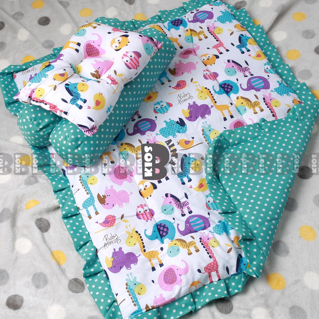BED COVER SET BAYI Bed Cover Bayi Bantal Guling Selimut Bayi Tempat Tidur FREE tas mika Kado Lahiran-ANIMAL ZOO