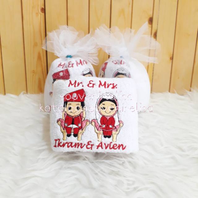 Pre Order - Handuk Bordir Custom Nama & Gambar | Souvenir Bayi, Ultah, Wedding, Aqiqah | Packing Til
