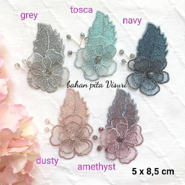 Aplikasi Renda Bunga daun mata Crystal