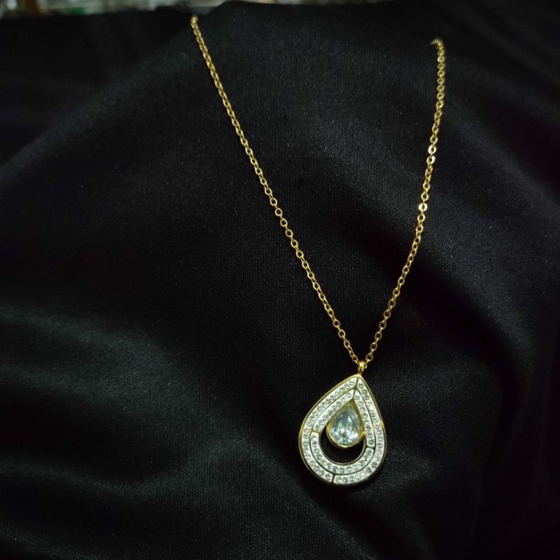 kalung Korean style rantai gold -Tetesan diamond