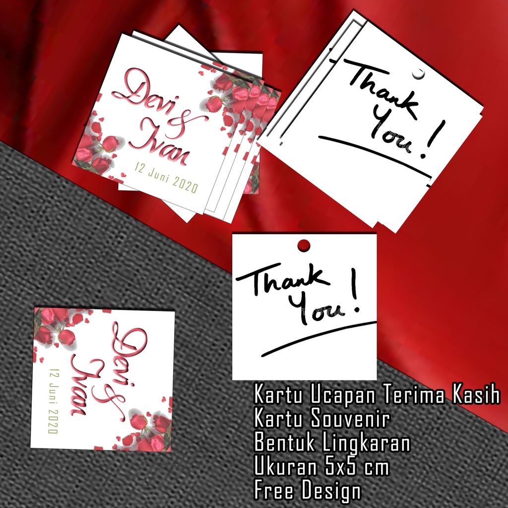 Jual Kartu Souvenir Ucapan Terima Kasih ukuran 5x5 cm desain sampai