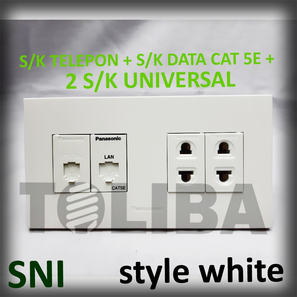 s/k telepon + stopkontak data cat5 + 2 s/k universal minimalis style white ib panasonic sni