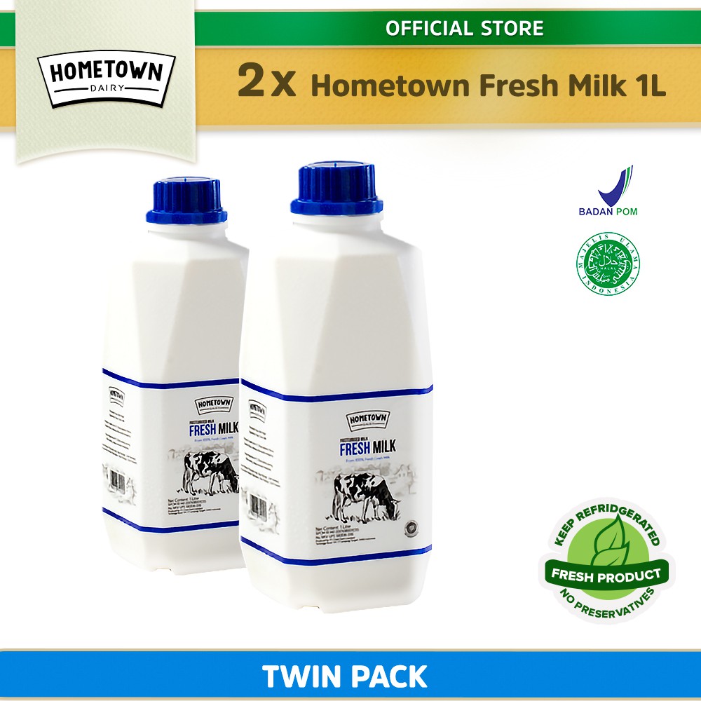 

Hometown Fresh Milk Susu Segar 1L (ISI 2 BOTOL) - Twin Pack