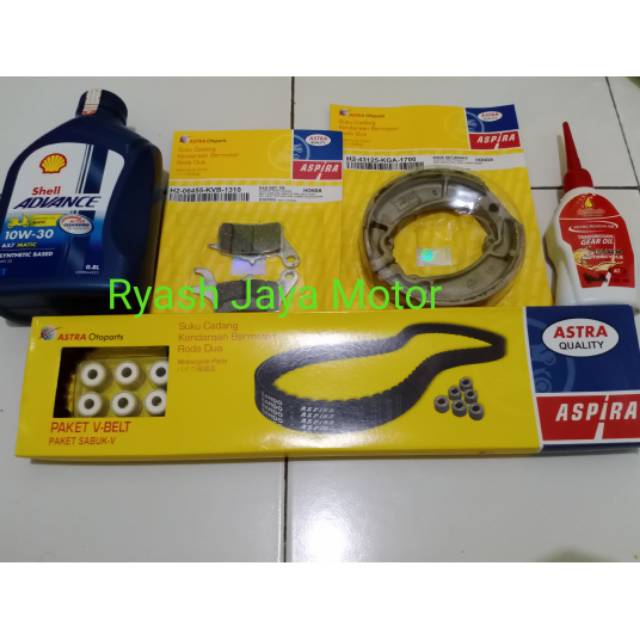 V-belt set roller aspira beat/scoopy/spacy karbu + paket kampas+ oli Shell ax7 &amp; gardan petroasia