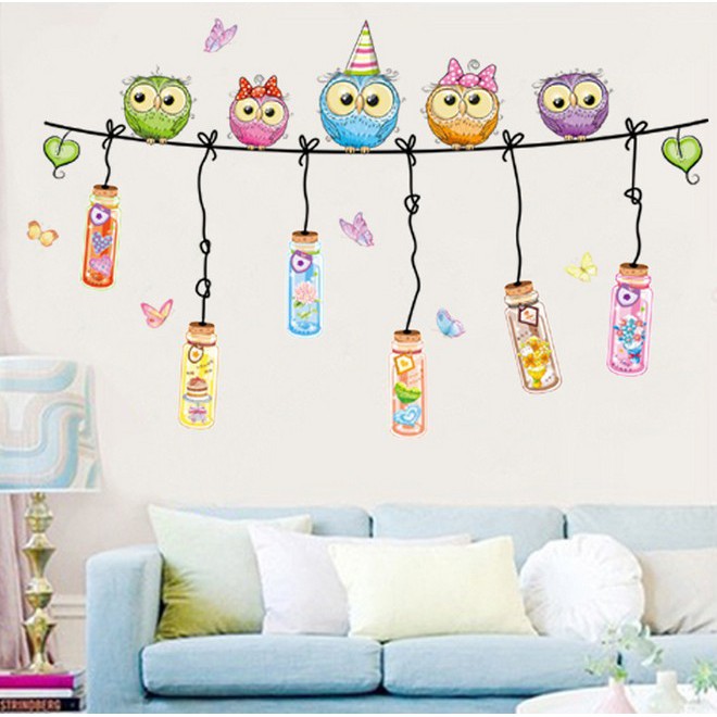 RELIZA WALL STICKER DAPUR OWL BOTOL GANTUNG STIKER DINDING ABC1047