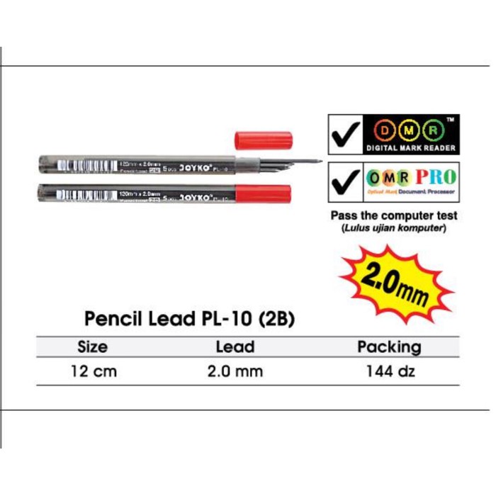 

ISI PENSIL MEKANIK 2.0 MM isi 60 pcs isi pensil JOYKO PL10 PENCIL LEAD 12 TUBES 60 PCS