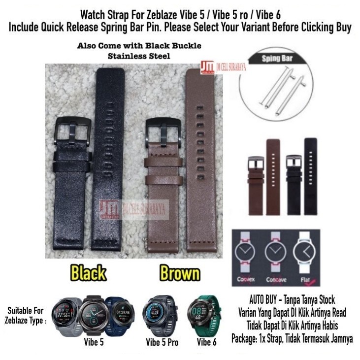 Tali Jam Watch Strap Zeblaze Vibe 5 / 5 Pro / 6 - Modern Leather Kulit