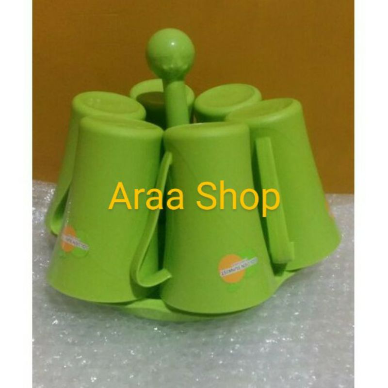 Golden Sunkist Set Gelas Cangkir Mug + Stand Rak Gelas Hijau