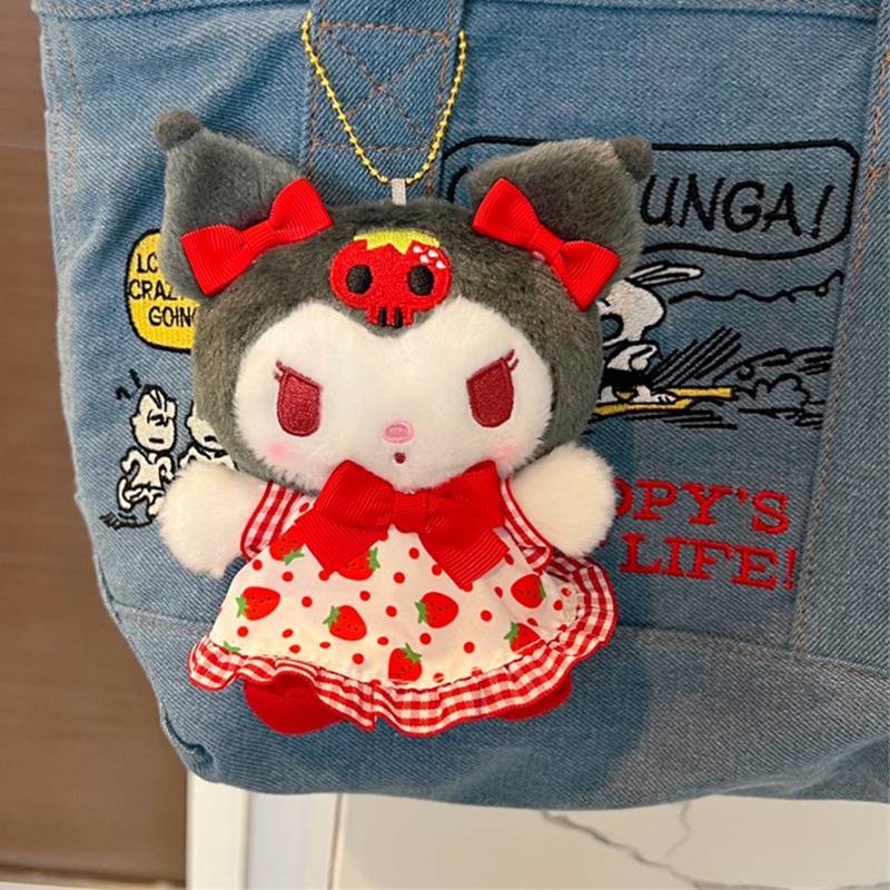 12cm Kawaii Sanrio Kuromi Plush Toy Anime Cartoon Stuffed Doll Figure Keychain Pendant Keyring Children Birthday Gifts