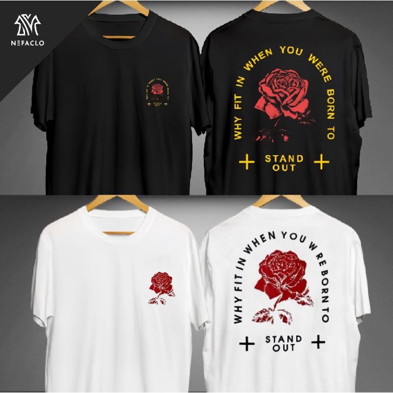 NEFACLO- BAJU KAOS SABLON DISTRO DESAIN BUNGA MAWAR MURAH BAHAN COTTON COMBED ASLI