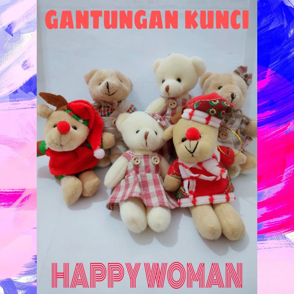 Gantungan Kunci Tas Teddy Bear Lucu Key Chain Souvenir Beruang Kotak Christmas