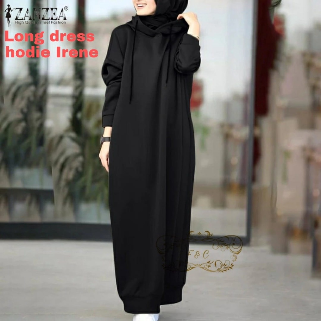 Long Dress Hoodie IRENE/ Dress Polos Lengan Panjang/ Fashion Muslimah