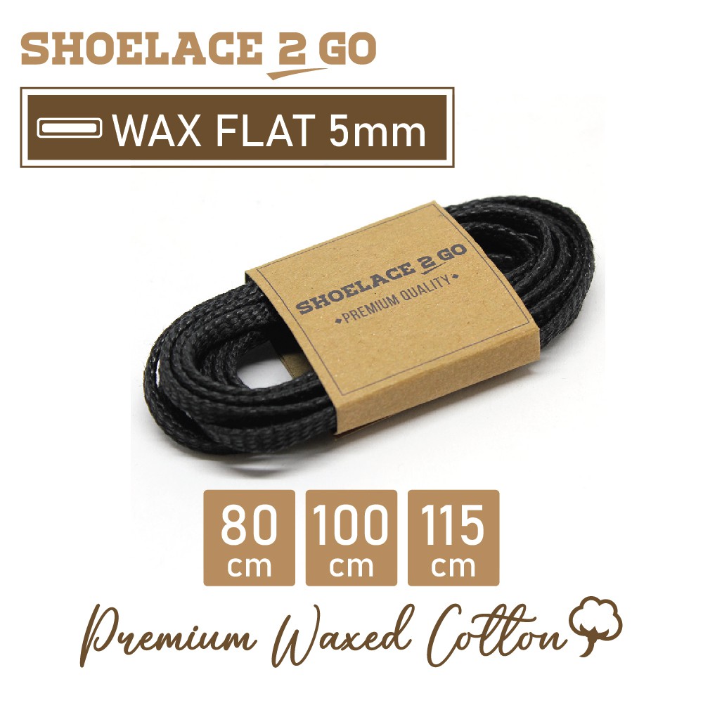 SHOELACE 2 GO PREMIUM TALI SEPATU LILIN WAX GEPENG PIPIH FLAT - WF5 - B1 - BLACK - 5MM