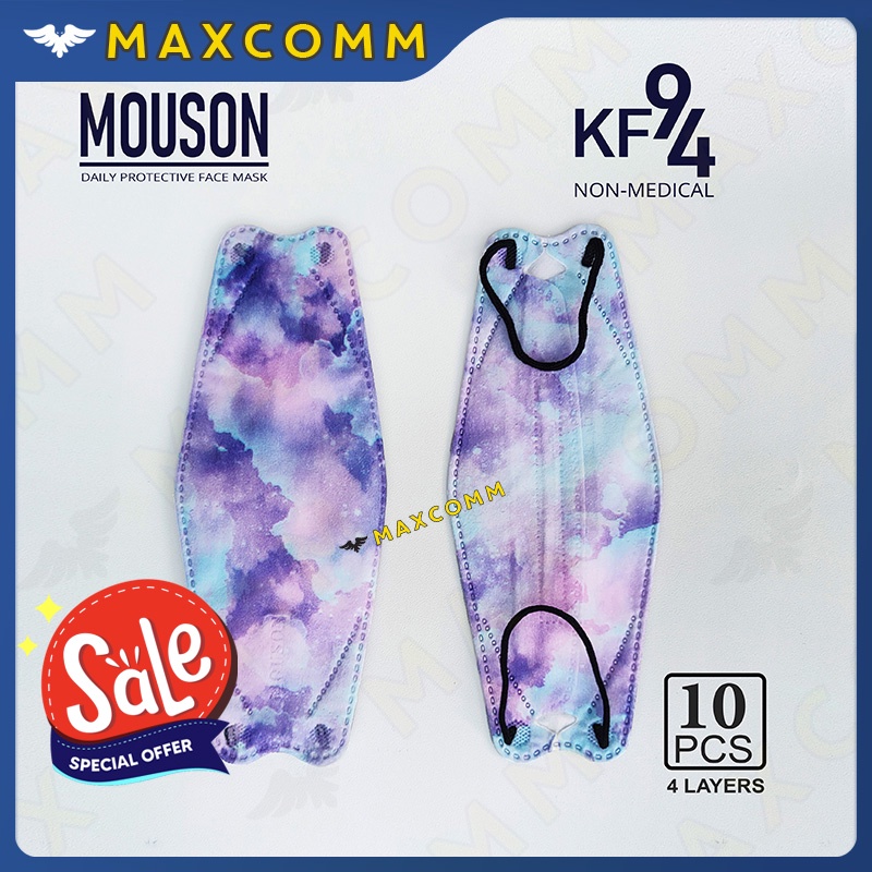 Masker Mouson KF94 Motif Purple Soft 4 ply isi 10 Masker Non Medis Sekali Pakai