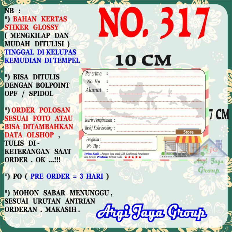 

Stiker Pengiriman - Sticker Alamat Olshop Murah Nomer 317 - 10x7 cm - Glossy