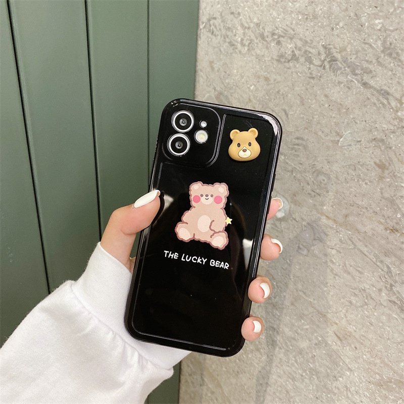 IPHONE 3d Rotatable Bear Couple Phone Case Cover Kartun Pelindung Lembut Untuk Iphone7 8 PLUS X XR XS 11 12 13 PRO MAX SE 2020