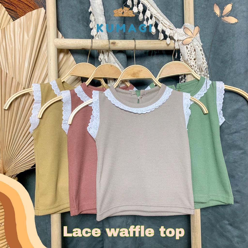 Kumagi- Lace Waffle Top Atasan Anak Perempuan Lengan Buntung Renda 6 bulan - 7 tahun